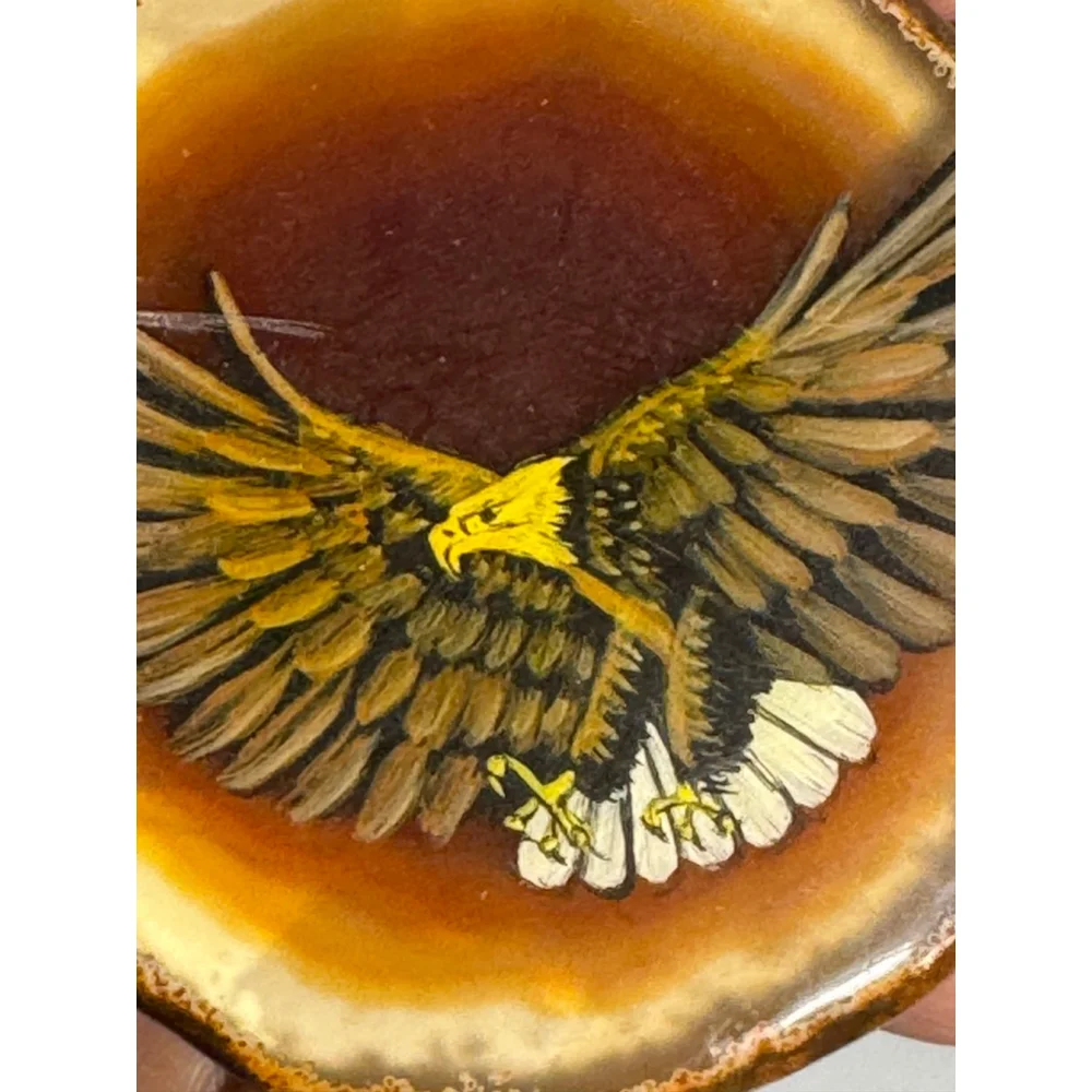 Eagle Wood slice Vintage Belt Buckle, Brown/Yellow Oval